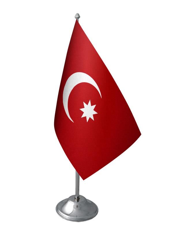 Masa Üstü Osmanlı Devleti Bayrağı Krom Direk Masa Bayrak Seti