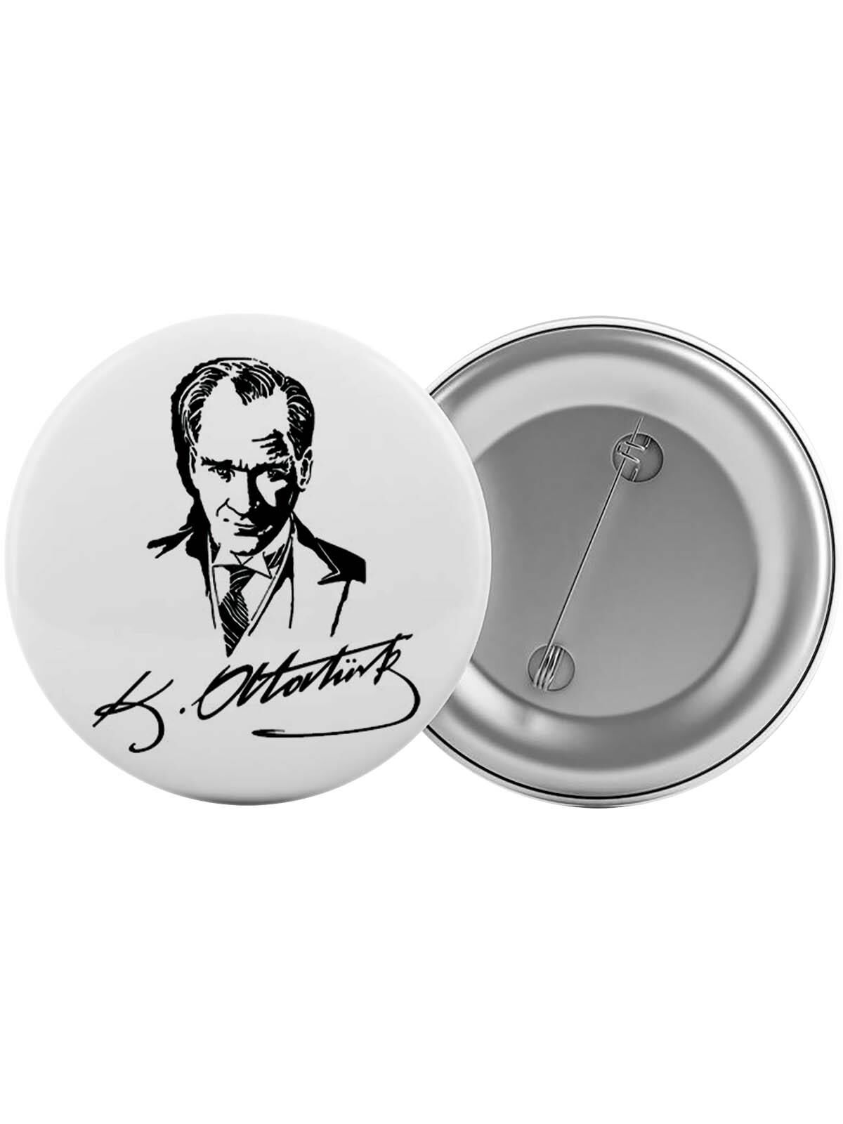 Atatürk İmzası Çanta Rozeti 20 Adet En Büyük Boy 5.8cm İğneli Broş