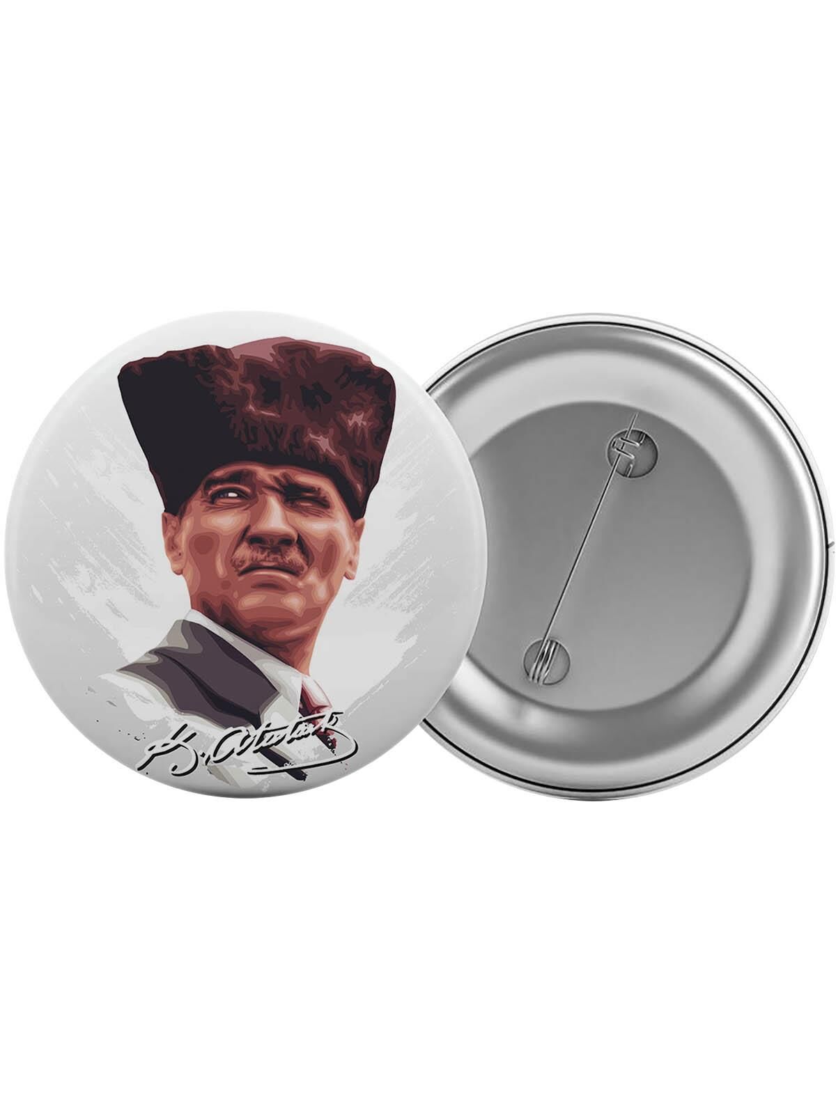 Mustafa Kemal Atatürk Çanta Rozeti 20 Adet En Büyük Boy 5.8cm İğneli Broş